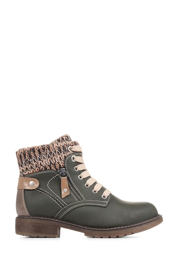 Pavers Green Lace-Up Ankle Boots