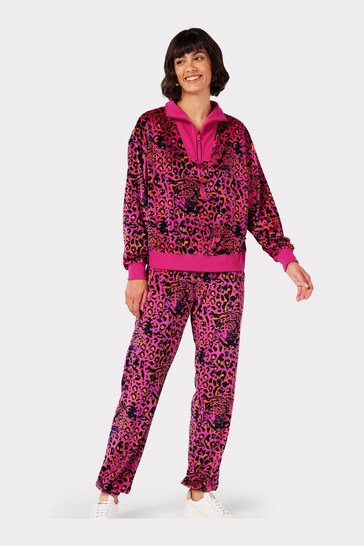Chelsea Peers Pink Velour Hidden Leopard Print Co-ord Set