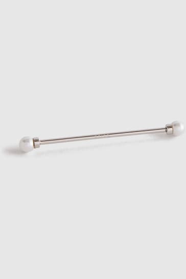 Reiss Silver Colby Pearl Collar Bar