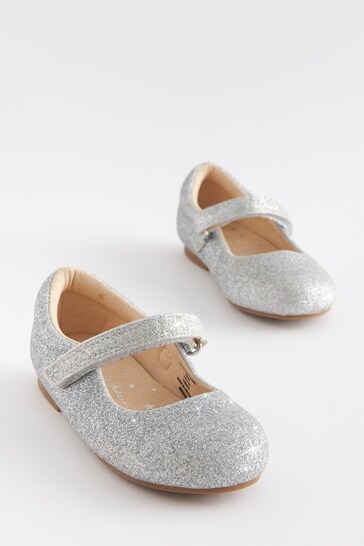 Silver Glitter Wide Fit (G) Mary Jane Shoes