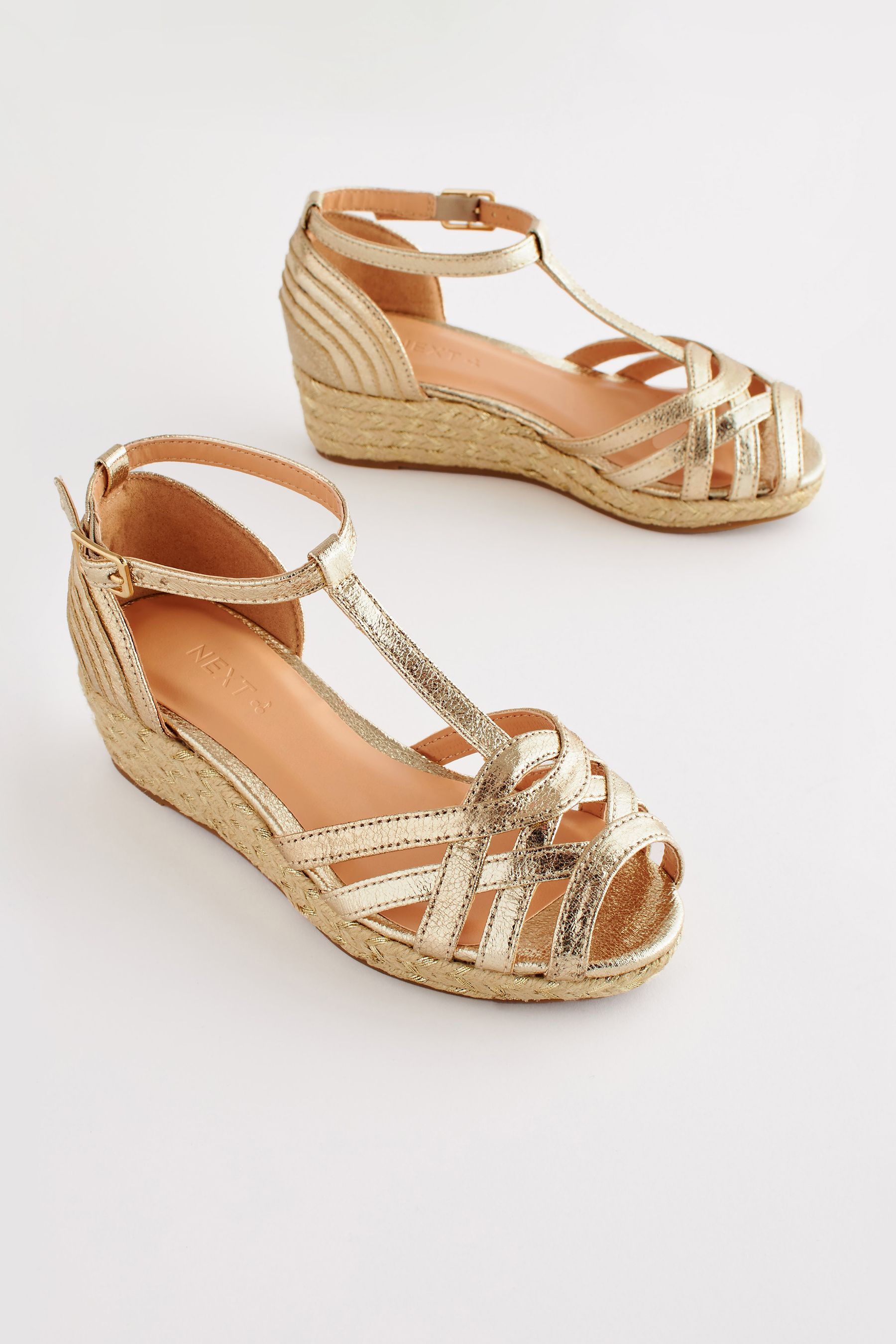 Buy Gold Metallic Woven Wedge Sandals from the Next UK online shop
