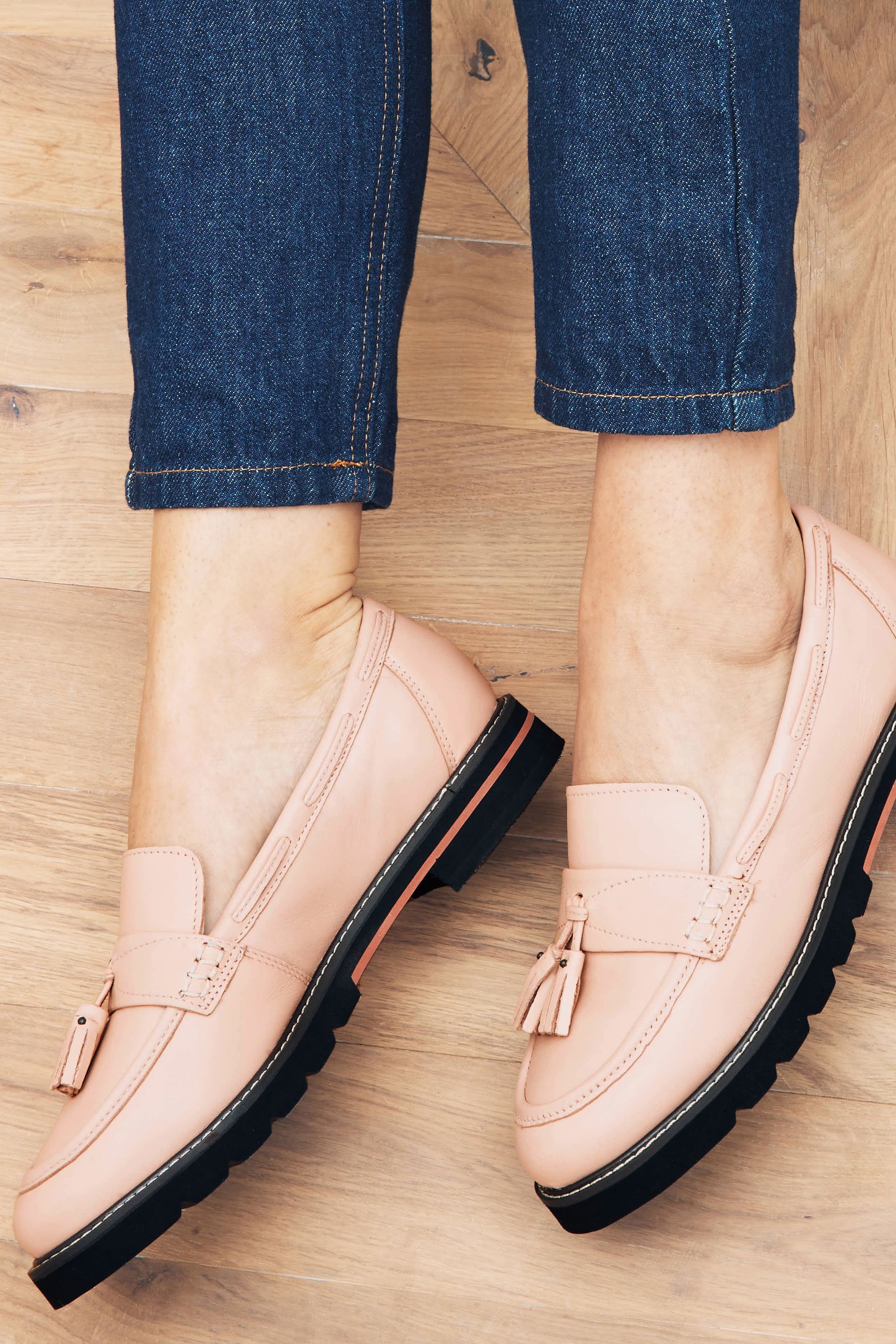 Nude Forever Comfort Leather Tassel Chunky Loafer Shoes
