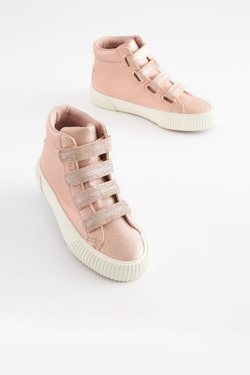 Pink Shimmer Star Detail Touch Fastening High Top Trainers