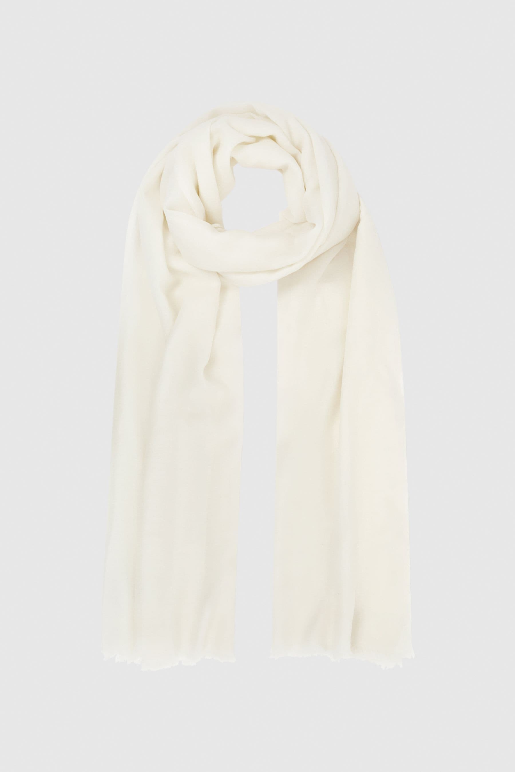 Reiss Off White Heidi Wool Cashmere Lightweight Scarf
