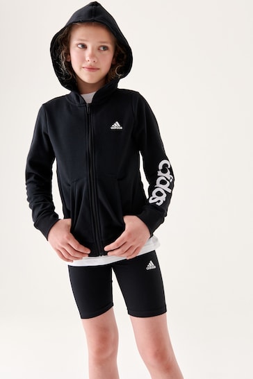 adidas Black Sportswear Essentials Linear Logo Full Zip Hoodie
