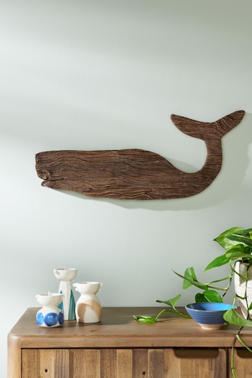Dark Natural Driftwood Whale Wall Art