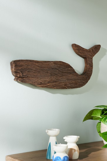 Dark Natural Driftwood Whale Wall Art