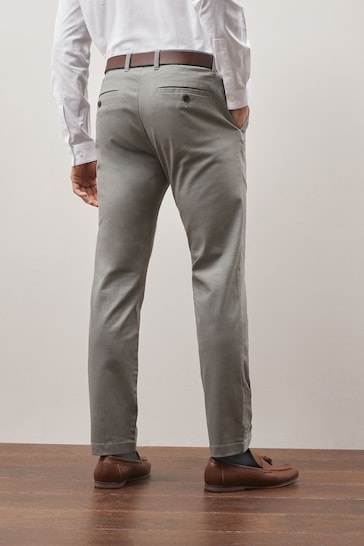 Grey Slim Printed Belted Soft Touch Chino Trousers