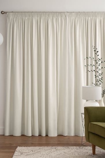 Light Natural Cotton Lined Pencil Pleat Curtains