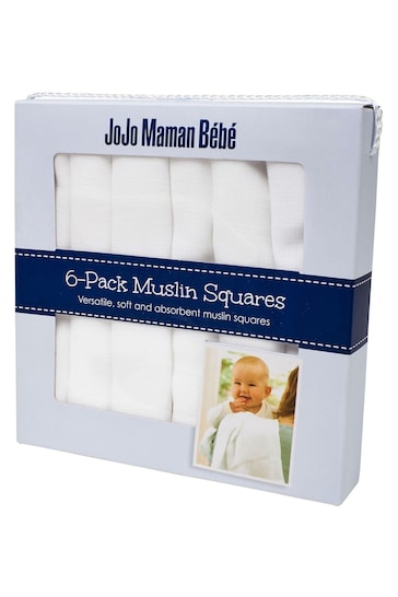 JoJo Maman Bébé 6-Pack White Muslin Squares