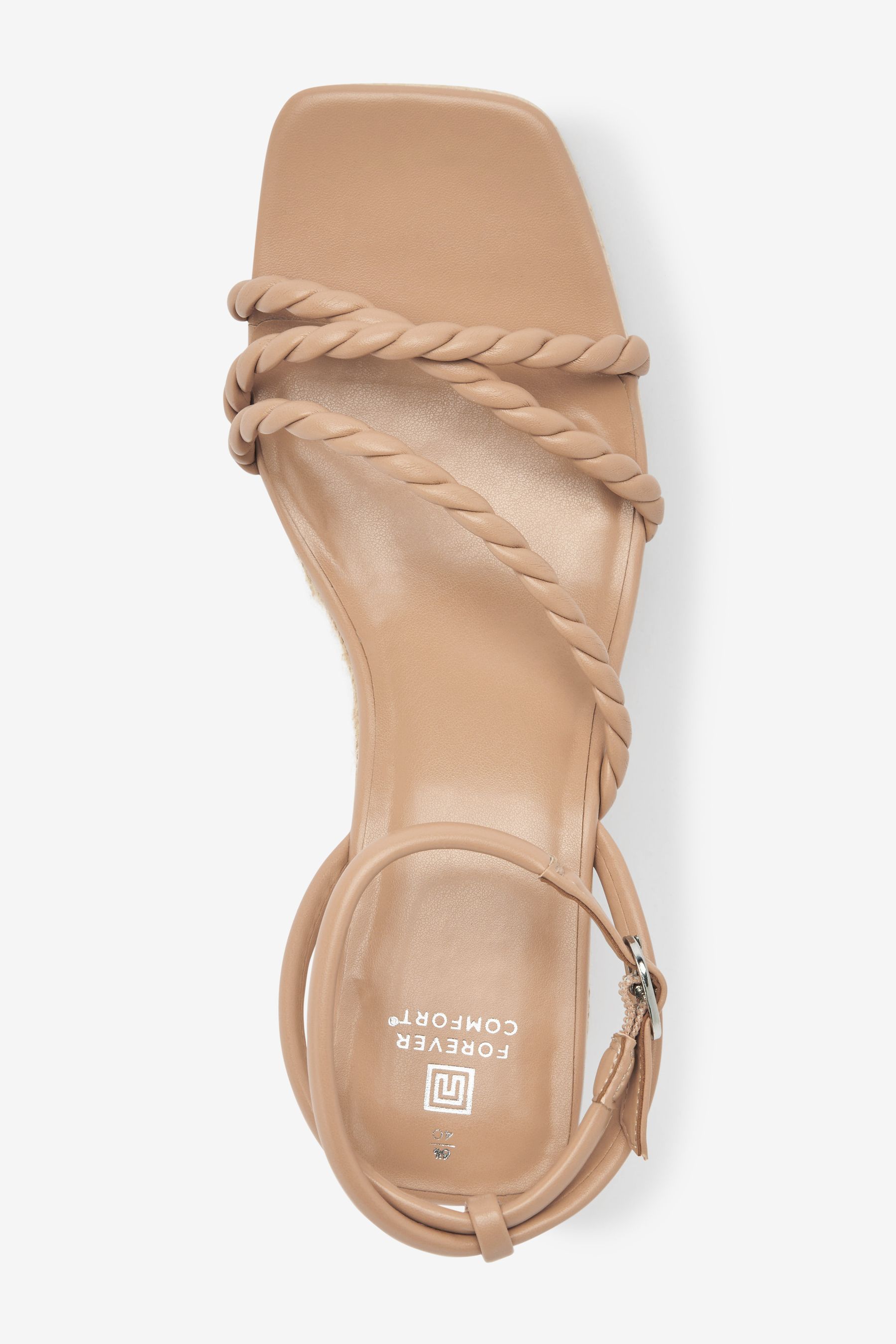 Nude Forever Comfort Twist Strap Detail Square Toe Wedge Sandals