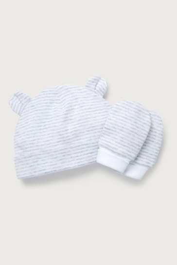The White Company Organic Cotton Stripe Hat And Mitt Set