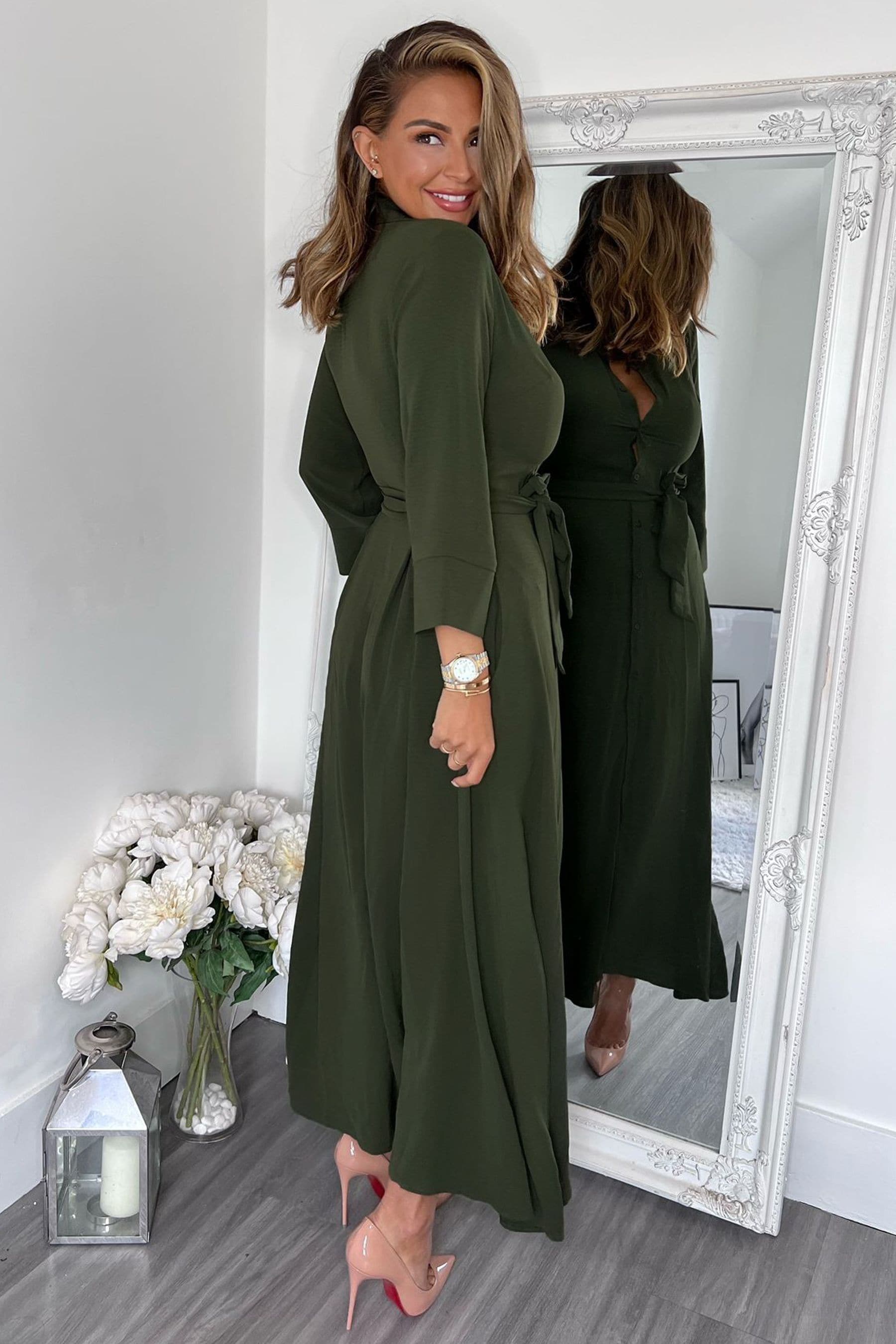 Olive green clearance button dress
