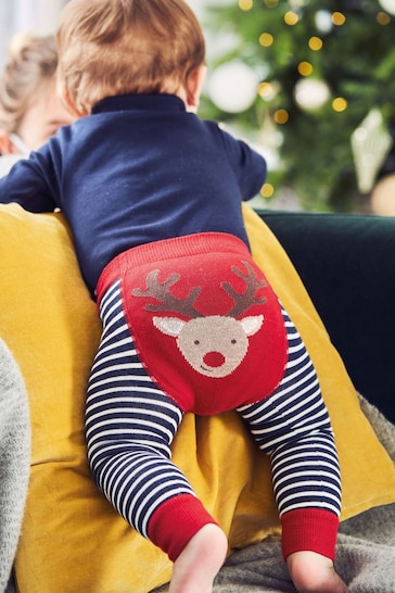 JoJo Maman Bébé Red Reindeer Stripe Baby Leggings