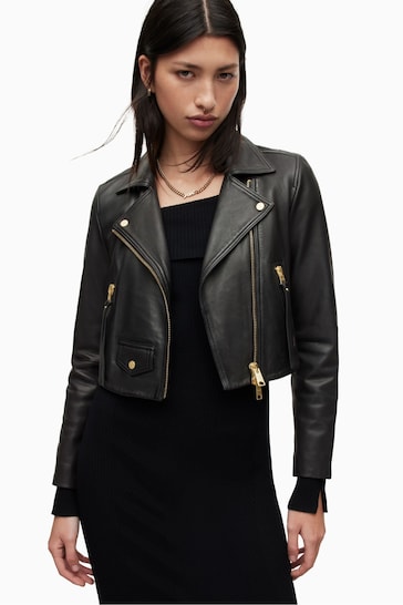 AllSaints Black Elora Biker Jacket