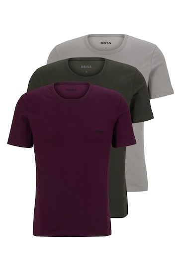 BOSS Green/Grey/Purple Cotton Logo T-Shirts 3 Pack