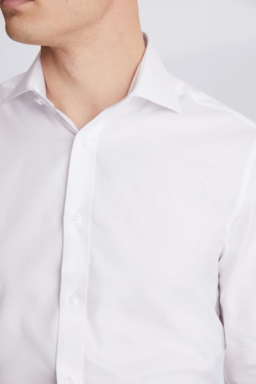 MOSS White Tailored Fit White Double Cuff Twill Shirt