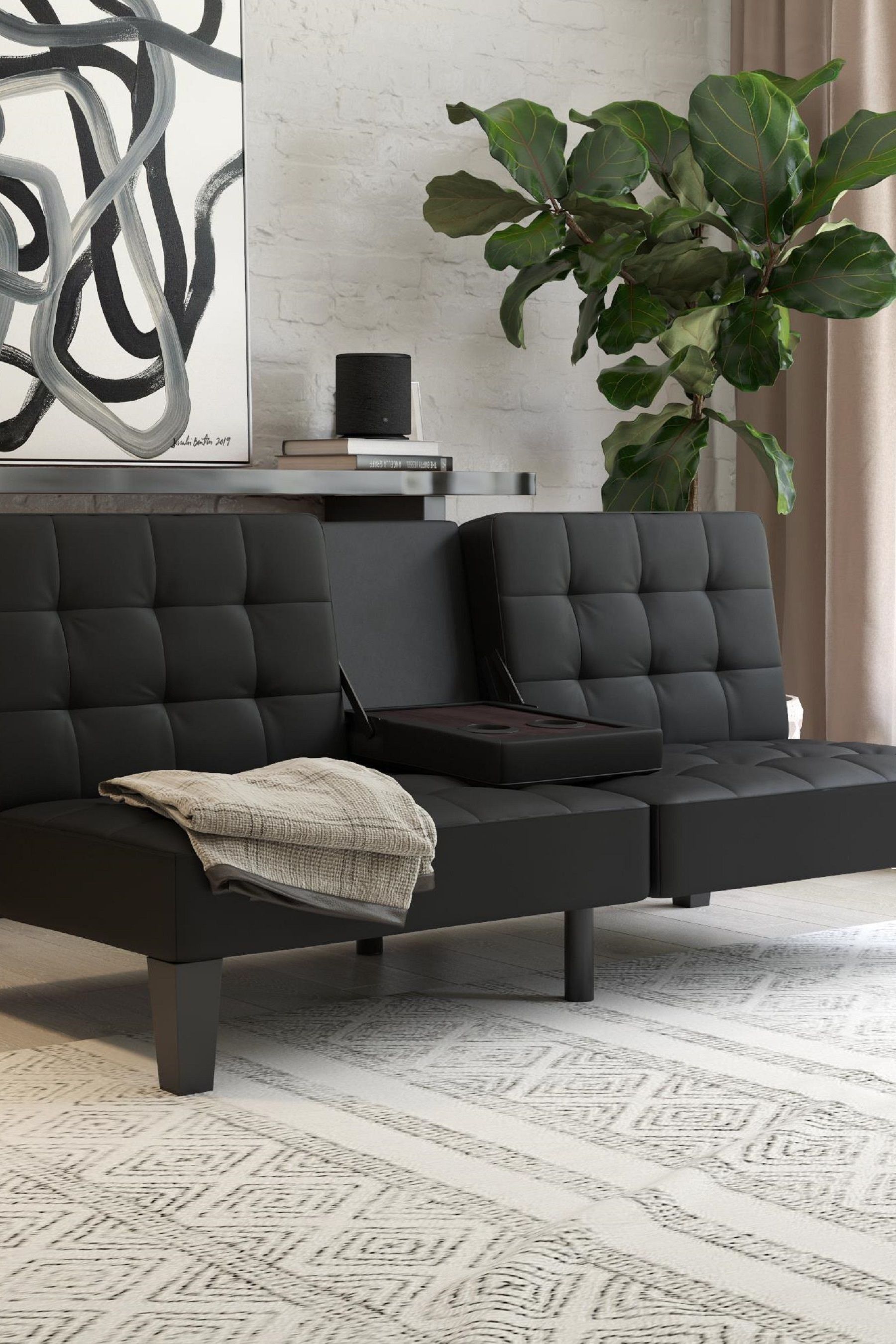 Buy Dorel Home Black Europe Adalynn Faux Leather Convertible Futon