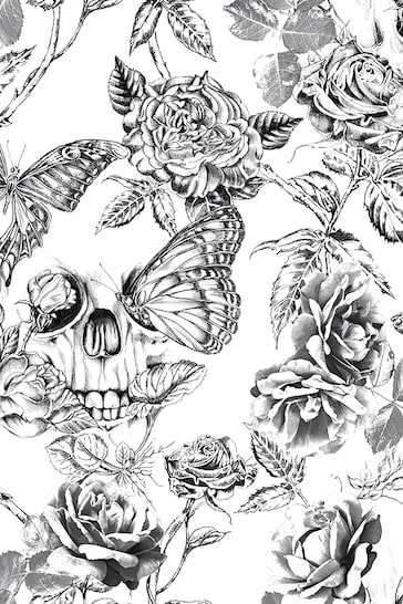 Graham & Brown Black Skull Roses Wallpaper