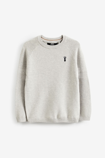 Grey With Stag Textured Crew Jumper (3-16yrs)