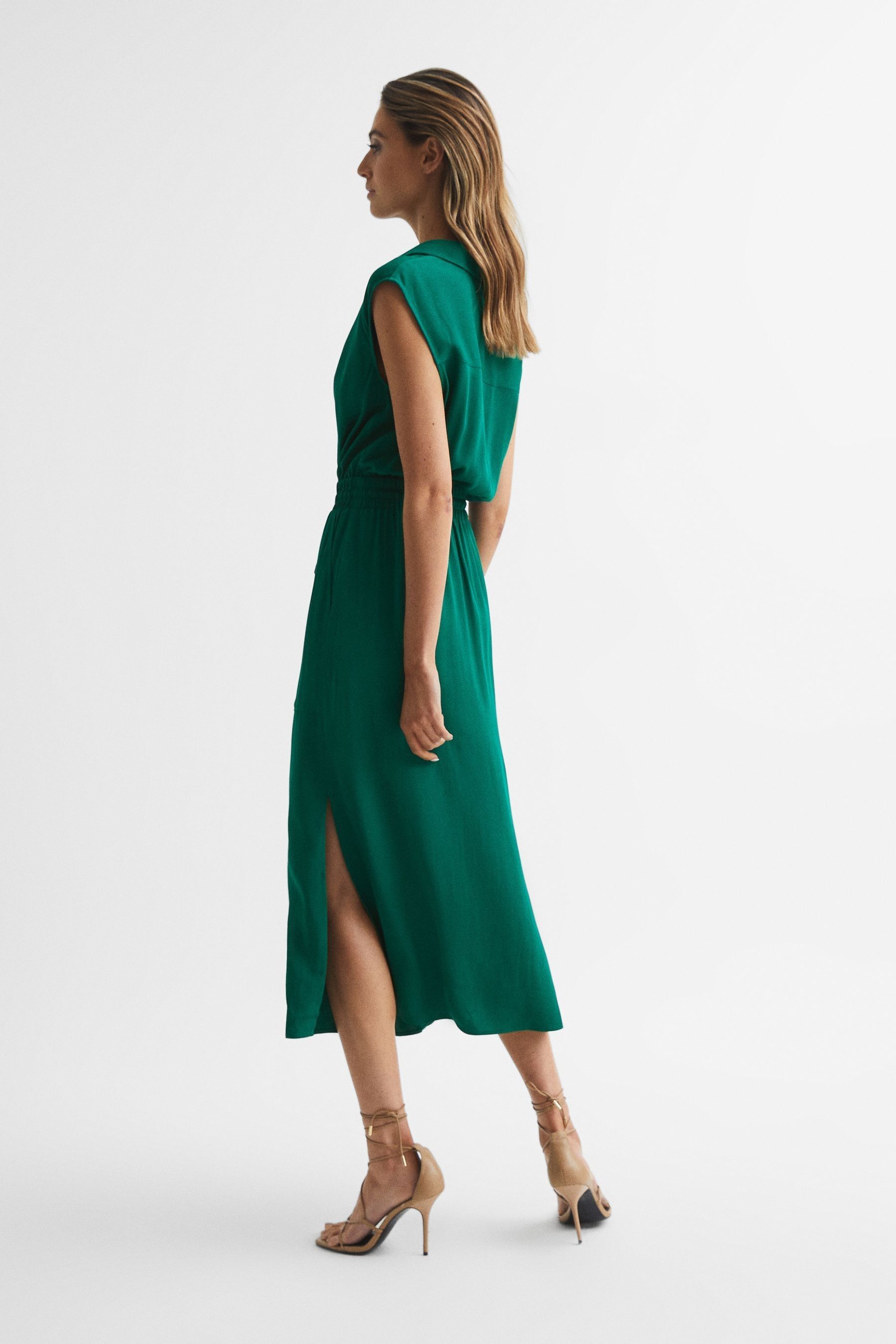 Buy Reiss Green Tia Sleeveless Cowl-Neck Shirt Dress from