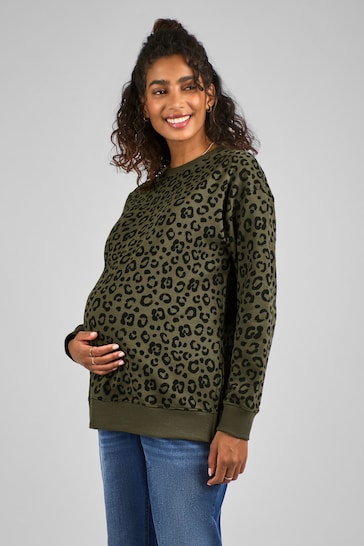 JoJo Maman Bébé Khaki Green Animal Print Maternity & Nursing Sweatshirt