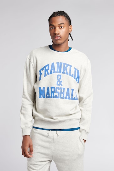 Franklin & Marshall Mens Grey Arch Letter BB Crew Top