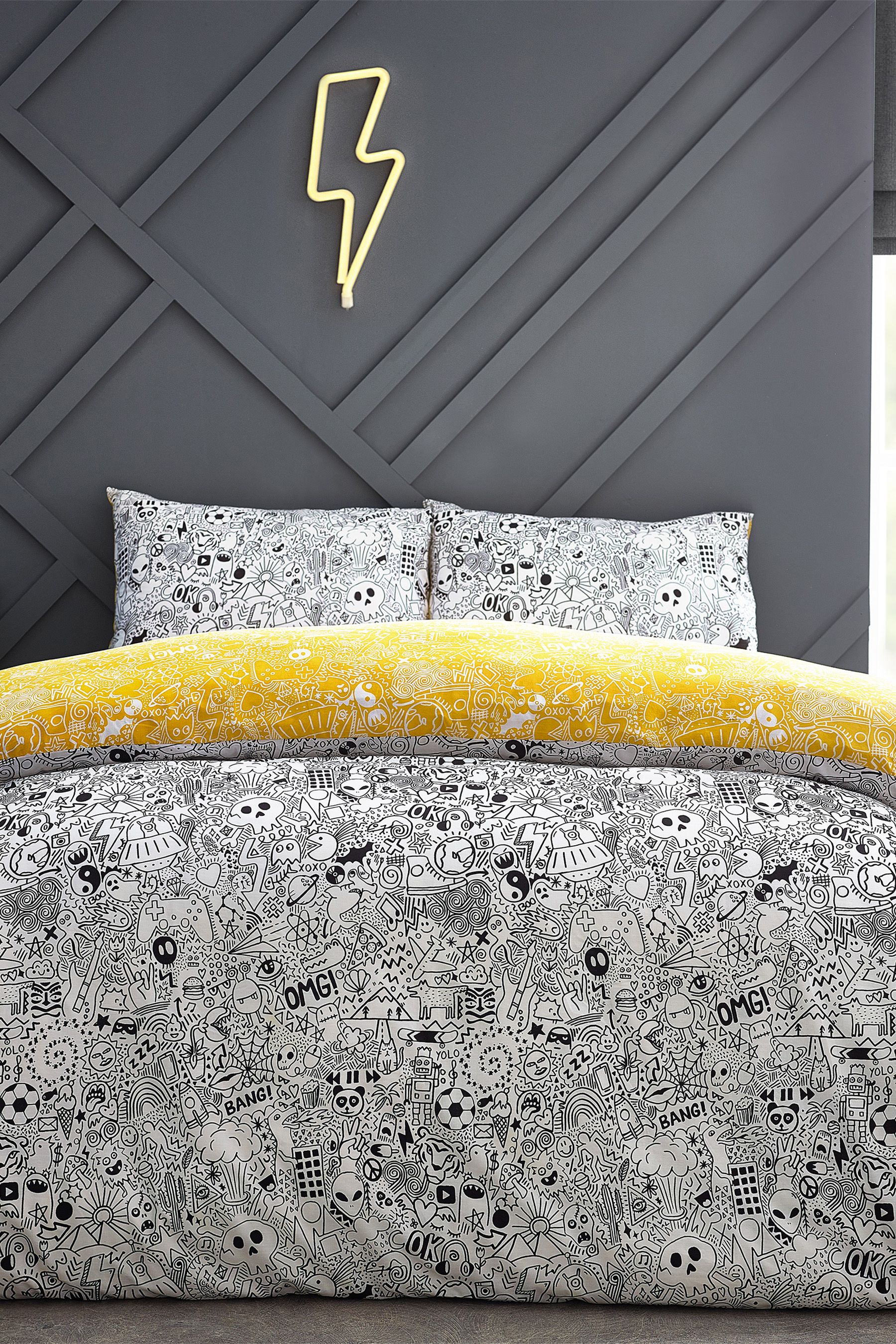 Buy furn. White Black Doodle Abstract Reversible Duvet Cover and Pillowcase Set from the Next UK online shop