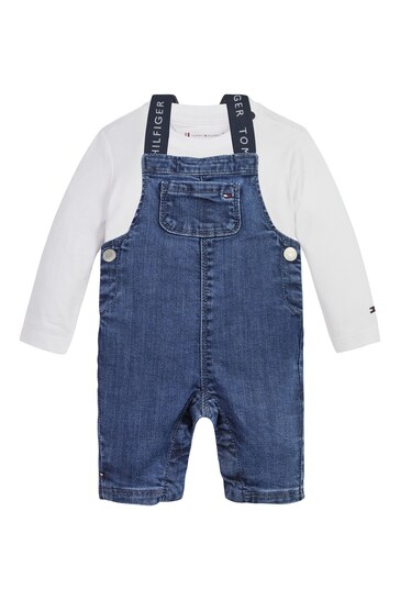 Tommy Hilfiger Baby White Dungarees Set