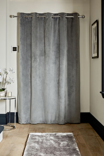 Charcoal Grey Matte Velvet Super Thermal Eyelet Door Curtain