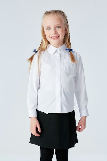 Clarks White Long Sleeve Girls Lace Trim School Shirt