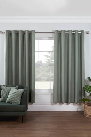 Lazy Linen Sage Green 167x183cm 100% Washed Linen Eyelet Curtains