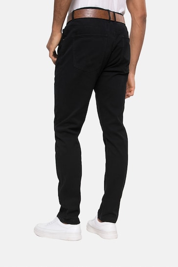 Threadbare Black Belted Stretch Chino Trousers