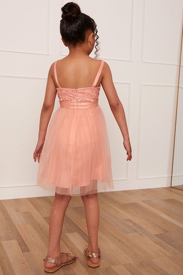 Chi Chi London Pink Girls Embroidered Lace Tulle Midi Dress
