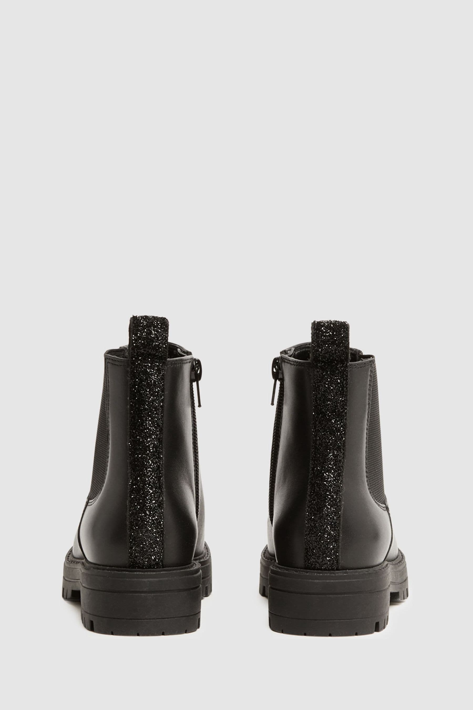 Reiss Black Mia Leather Sparkle Chelsea Boots
