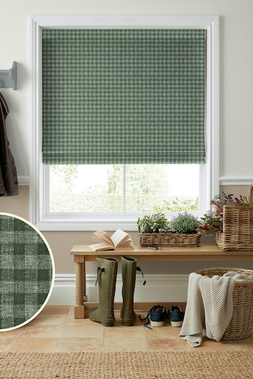 Laura Ashley Green Gingham Made To Measure Roman Blinds
