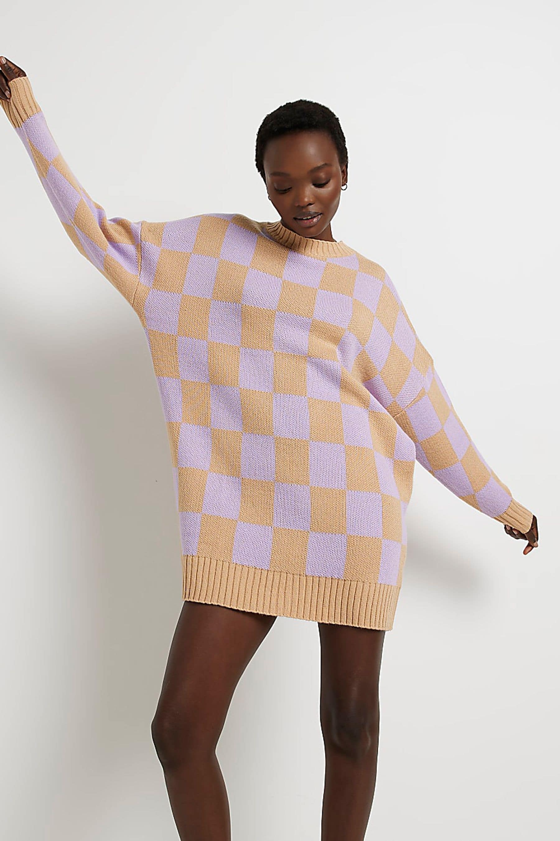 River Island Purple Checked Out Jumper Dress