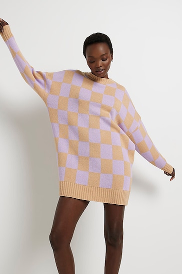 River Island Purple Checked Out Jumper Dress