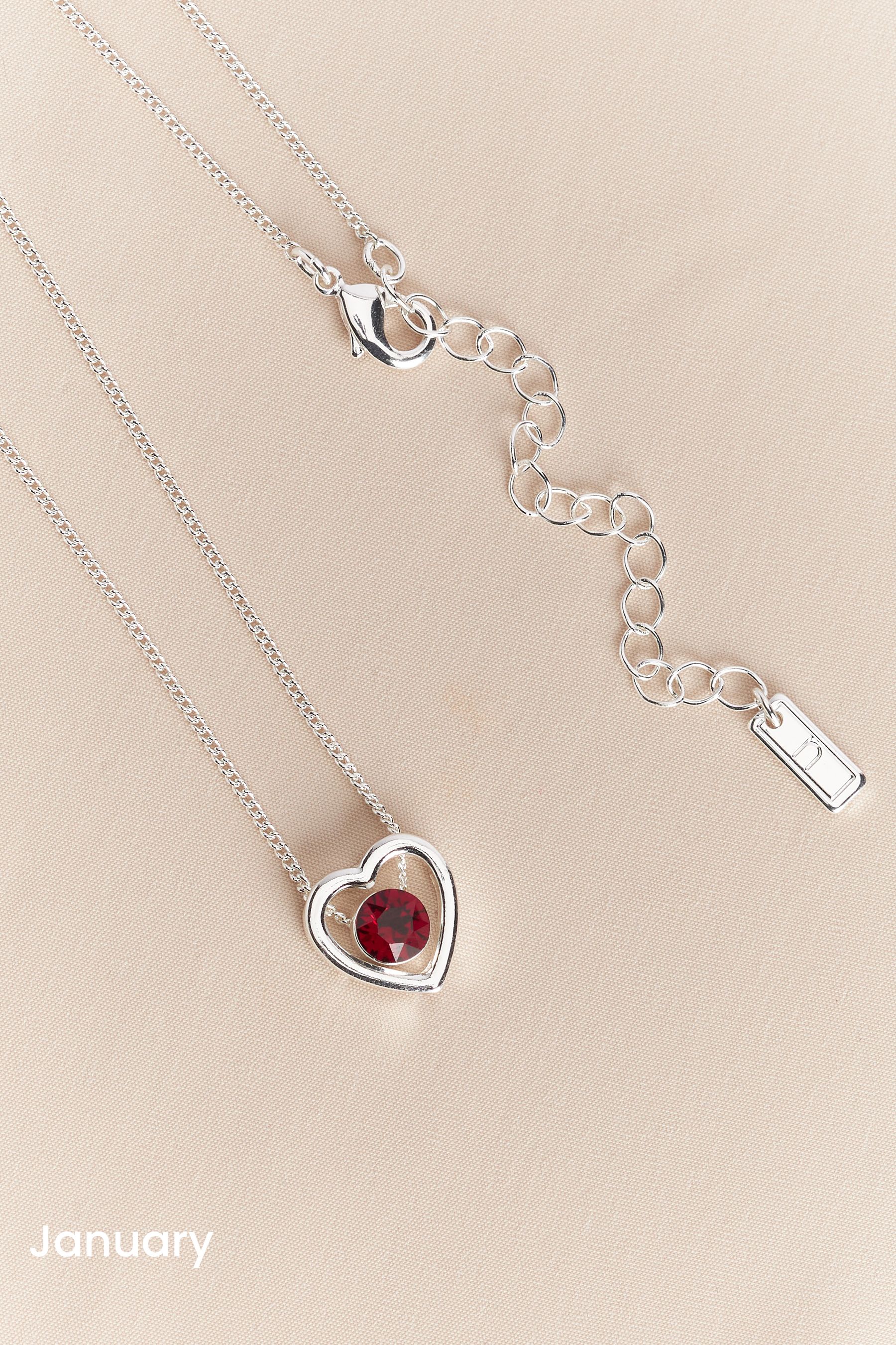 Silver heart cheap necklace with birthstone