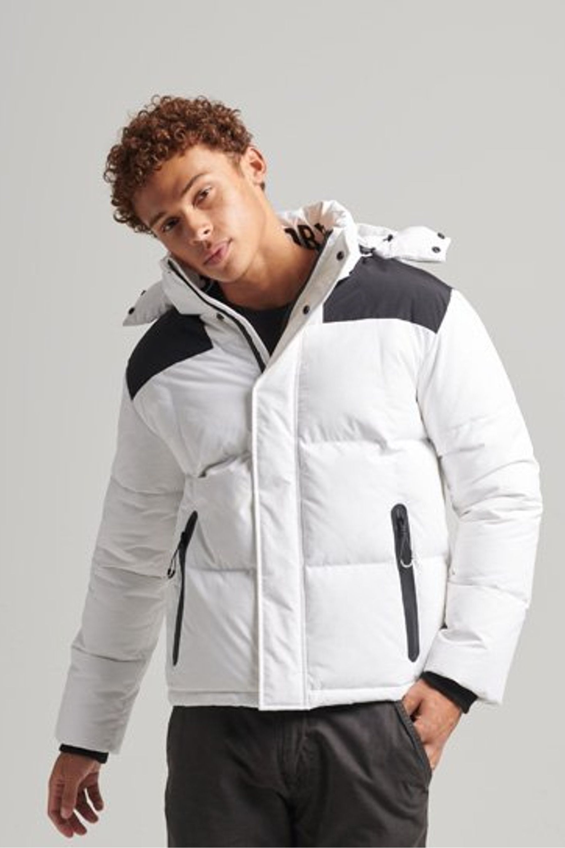 Superdry White Hooded Box Quilt Puffer Coat Jacket