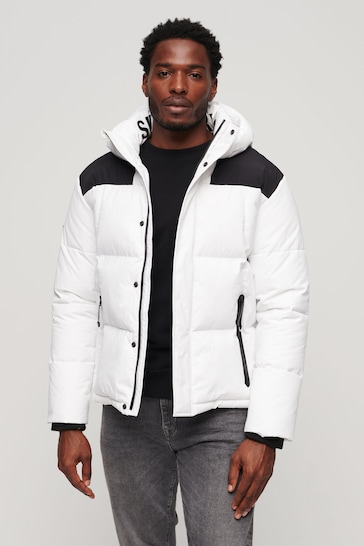 Superdry White Hooded Box Quilt Puffer Jacket