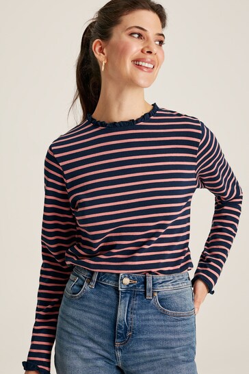 Joules Daisy Navy Pink Long Sleeve Top With Frill