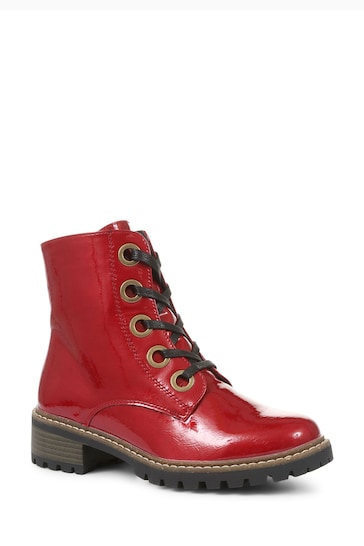 Pavers Red Metallic Lace Up Ankle Boots