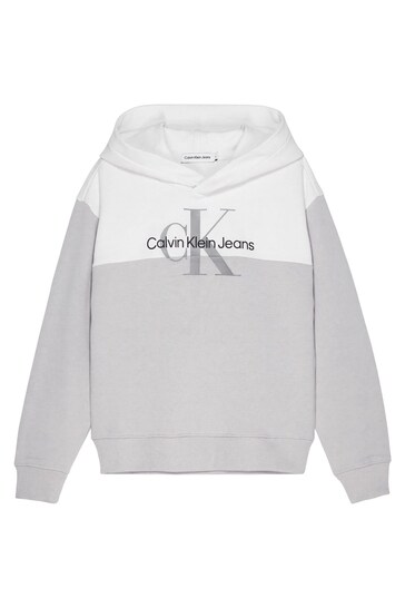 Calvin Klein Boys Grey Colourblock Monogram Hoodie