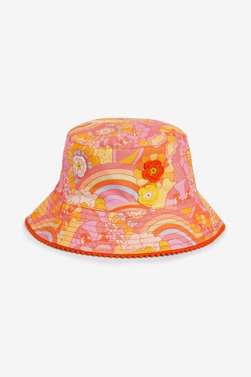Orange Retro Printed Bucket Hat preto (3mths-16yrs)