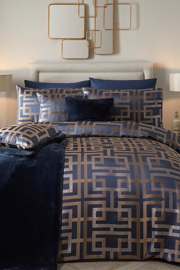 Soiree Blue Bardon Jacquard Duvet Cover and Pillowcase Set