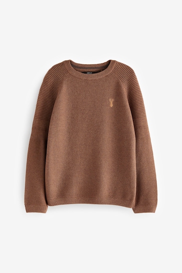Tan Brown With Stag Textured Crew Jumper (3-16yrs)