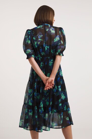JD Williams Mono Print Midi Smock Black Dress With Camisole Slip