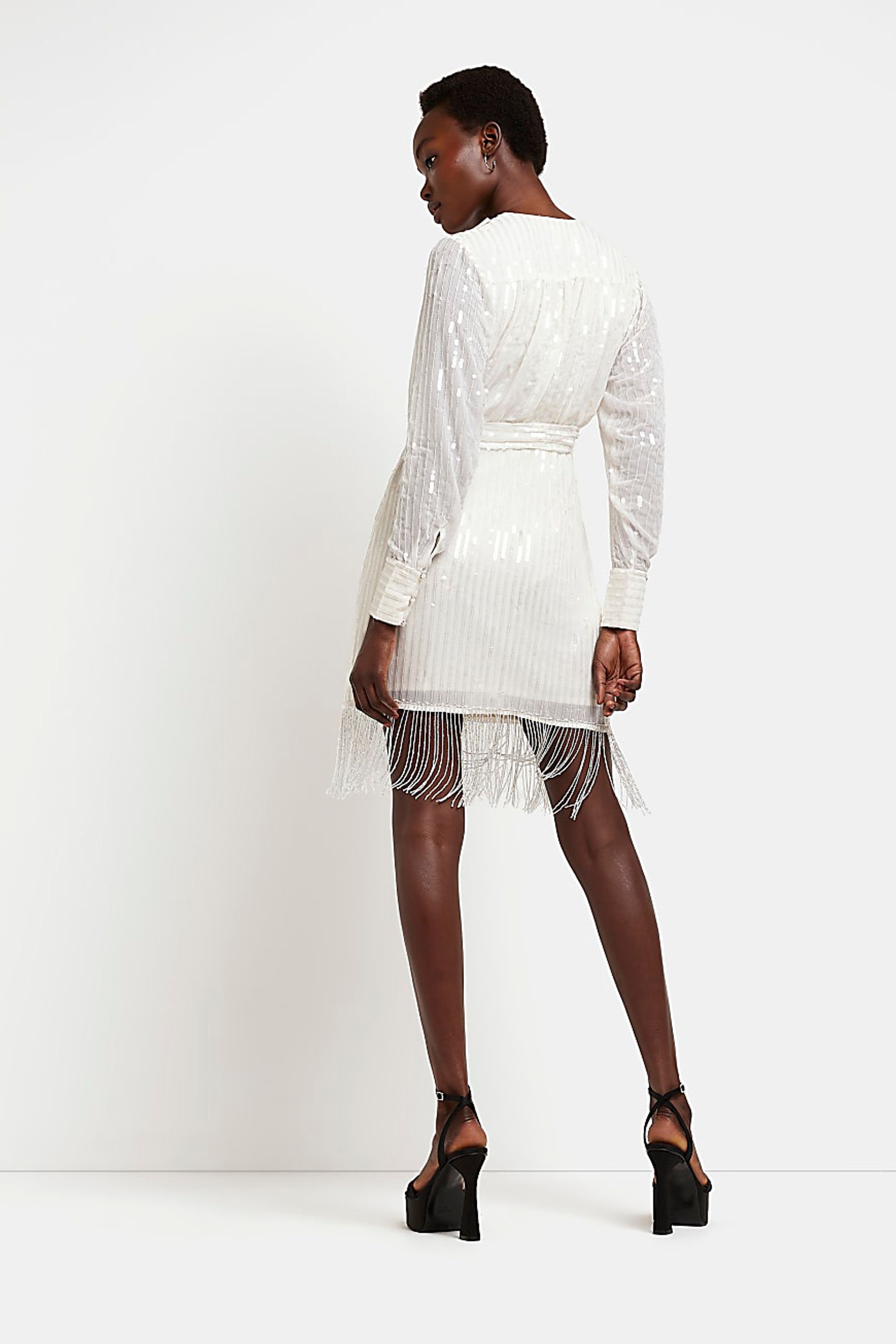 River island white fringe sales dress
