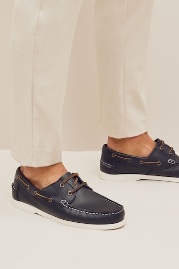 Navy Classic Leather Boat Shoes